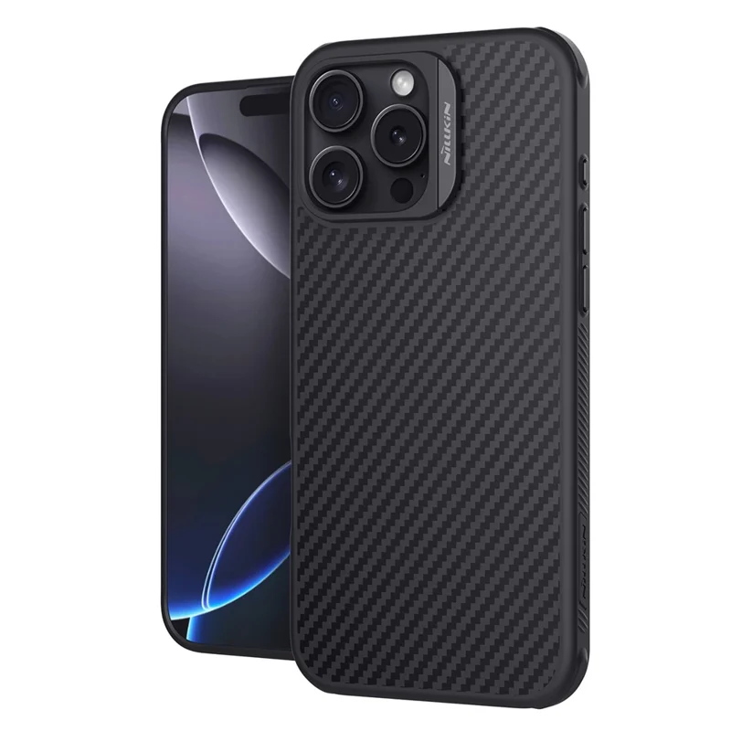 NILLKIN For iPhone 16 Pro Max Magnetic Case Carbon Fiber Texture TPU + PC Shockproof Phone Cover - Black
