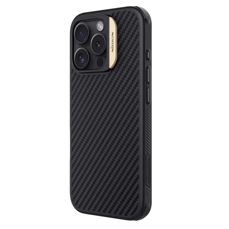 NILLKIN For iPhone 16 Pro Magnetic Case Carbon Fiber Texture TPU + PC Shockproof Phone Cover - Gold