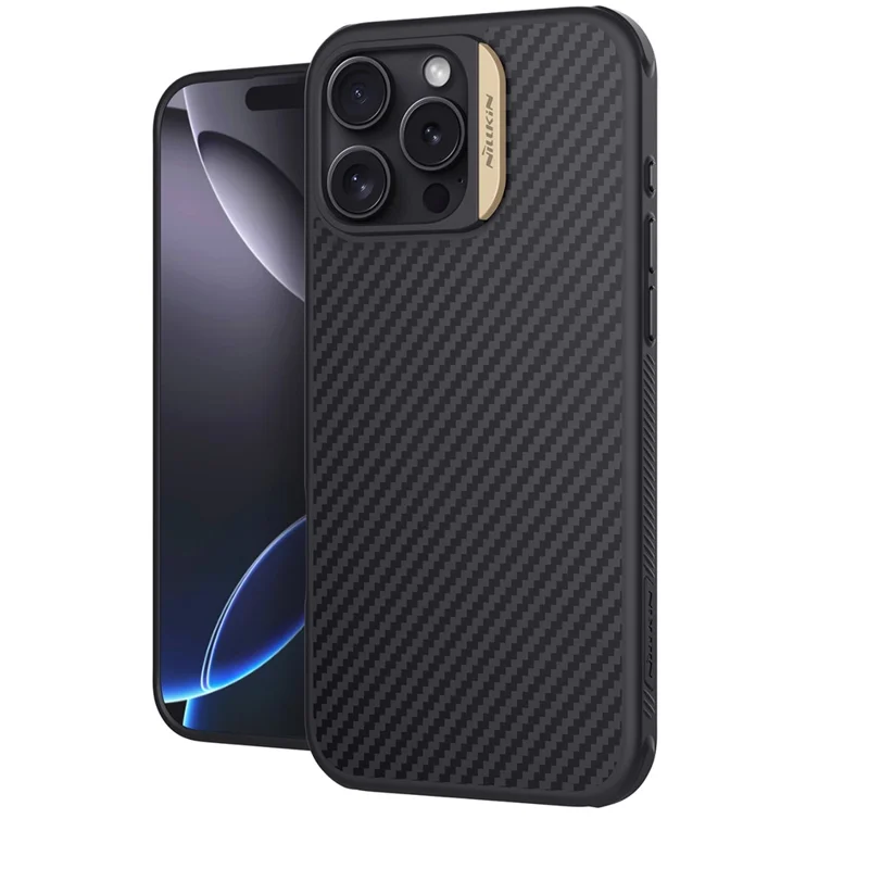 NILLKIN For iPhone 16 Pro Magnetic Case Carbon Fiber Texture TPU + PC Shockproof Phone Cover - Gold