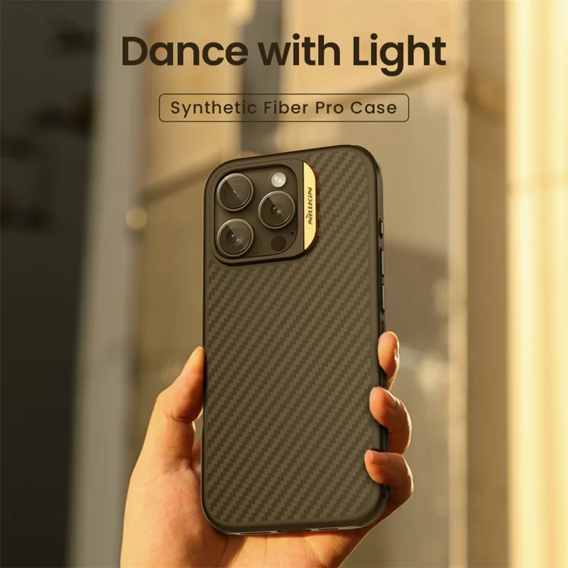NILLKIN For iPhone 16 Pro Magnetic Case Carbon Fiber Texture TPU + PC Shockproof Phone Cover - Gold