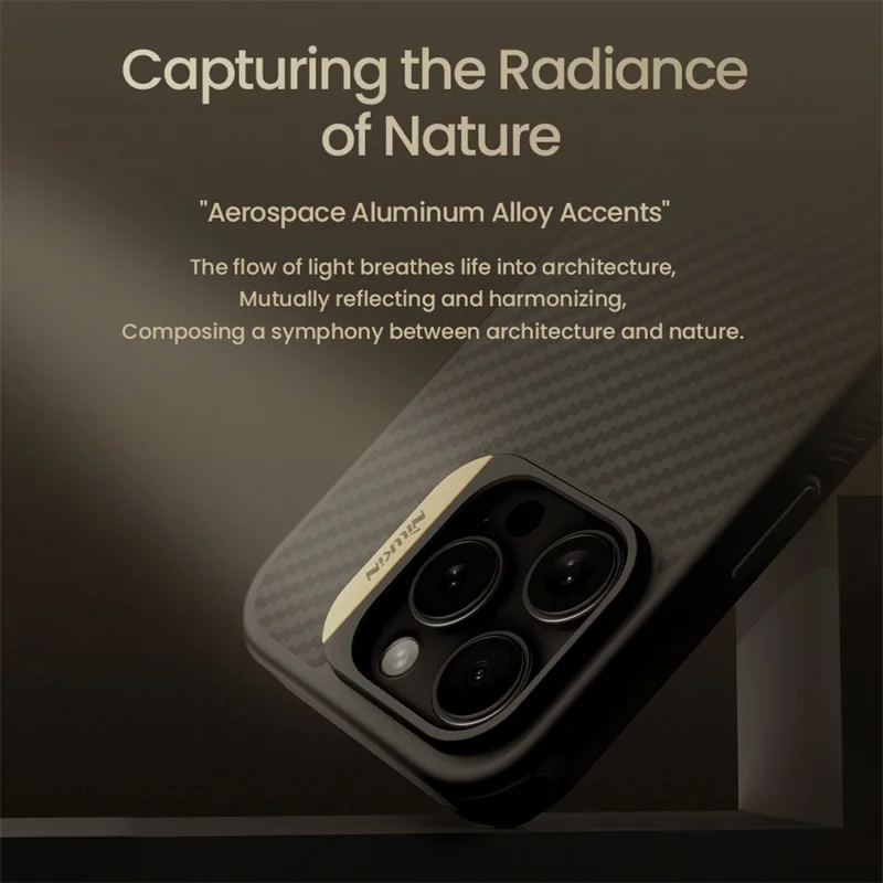 NILLKIN For iPhone 16 Pro Magnetic Case Carbon Fiber Texture TPU + PC Shockproof Phone Cover - Gold