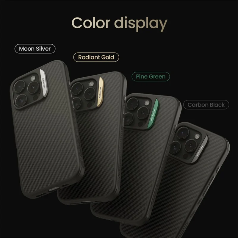 NILLKIN For iPhone 16 Pro Magnetic Case Carbon Fiber Texture TPU + PC Shockproof Phone Cover - Gold