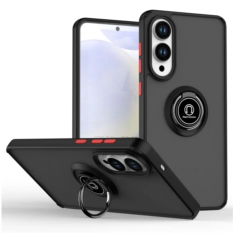 Für Samsung Galaxy S25 Edge Hülle PC + TPU Ring Ständer Stoßfeste Handyrückseite - Schwarz / Rot