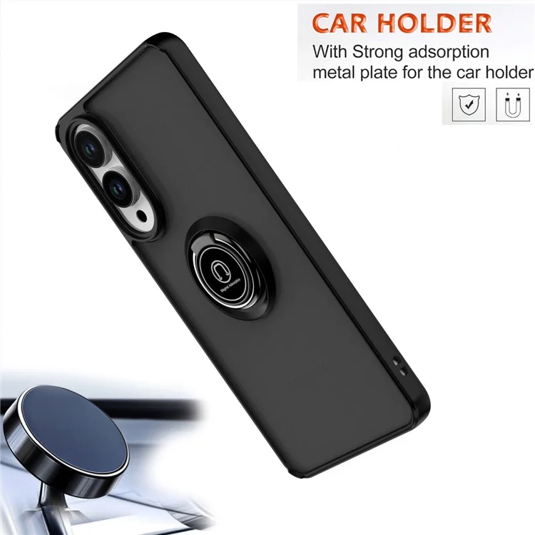 Für Samsung Galaxy S25 Edge Hülle PC + TPU Ring Ständer Stoßfeste Handyrückseite - Schwarz / Rot
