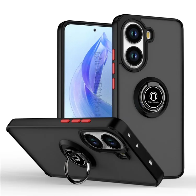 Для Xiaomi Poco X7 Pro 5G Чехол ПК + ТПУ Кольцевая подставка Противоударный чехол для телефона - Черный / Красный
