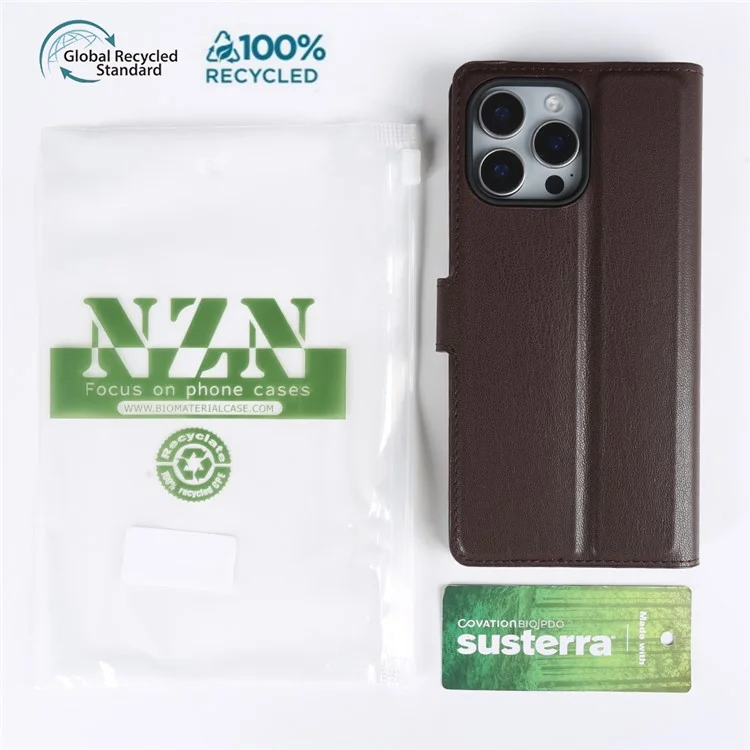 Étui Support pour iPhone 12 Pro Max en Cuir Écologique Biobased RPET Fin avec Porte-Cartes - Rouge Vin