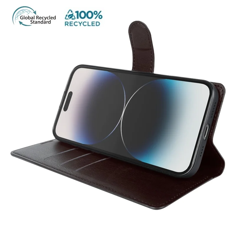 For iPhone 14 Pro Stand Case Biobased Eco-Friendly RPET RPVB Slim Phone Cover with Wallet - Wine Red