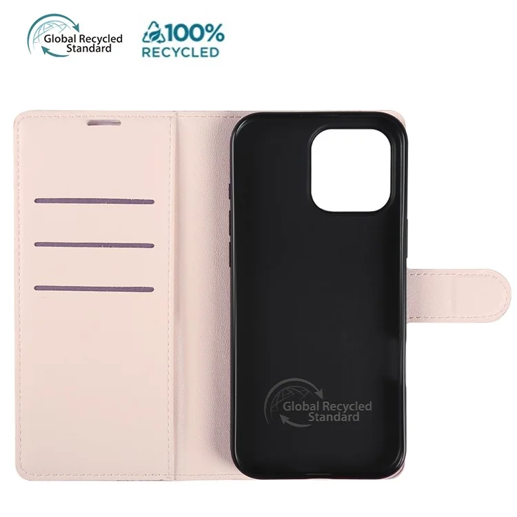 Capa com Suporte para iPhone 14 Pro em Material Biológico Eco-Friendly RPET Fino Estilo Couro com Porta-Cartões - Rosa