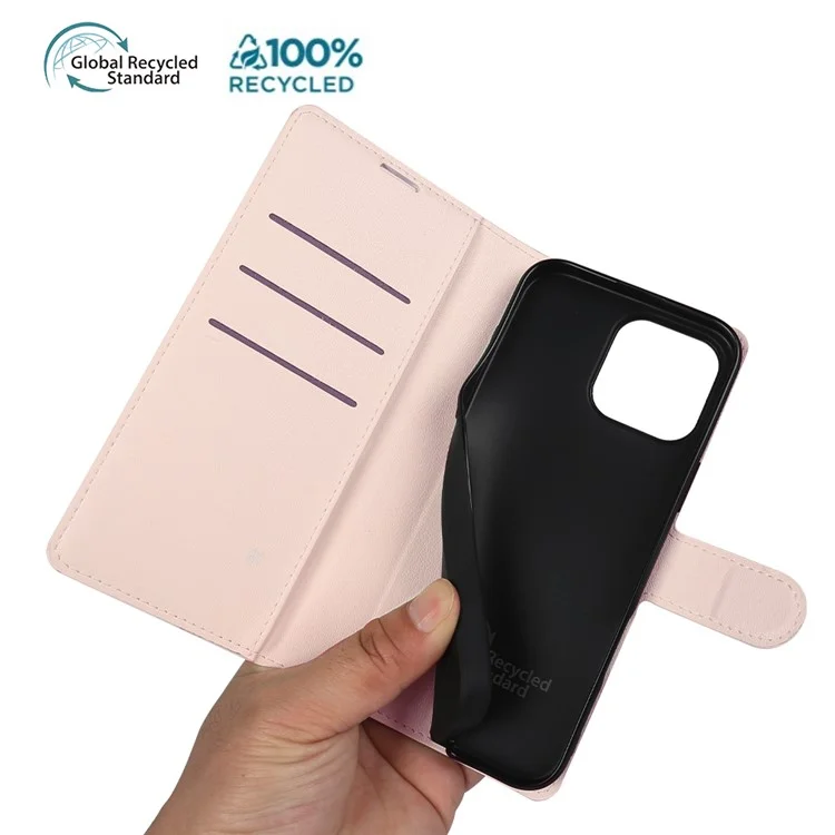 Capa com Suporte para iPhone 14 Pro em Material Biológico Eco-Friendly RPET Fino Estilo Couro com Porta-Cartões - Rosa