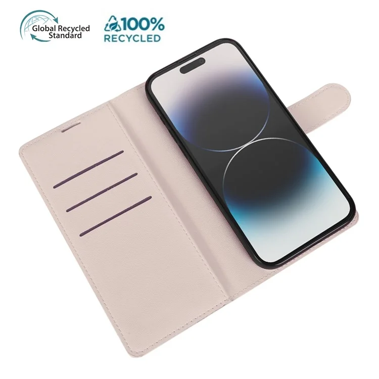 Capa com Suporte para iPhone 14 Pro em Material Biológico Eco-Friendly RPET Fino Estilo Couro com Porta-Cartões - Rosa
