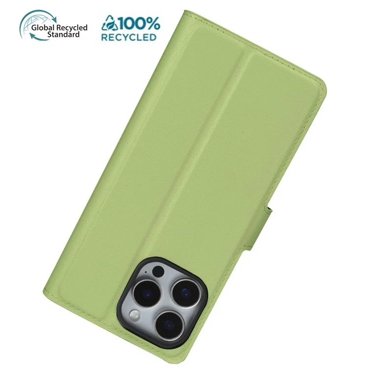 For iPhone 14 Pro Stand Case Biobased Eco-Friendly RPET RPVB Slim Phone Cover with Wallet - Light Green