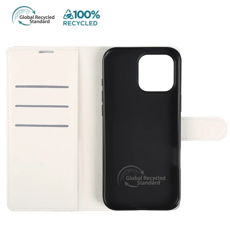 Handyhülle für iPhone 15 Pro mit Ständer, Bio-basiert, Öko-freundlich, RPET, Slim Leder-Handycover mit Kartenfach - Weiß