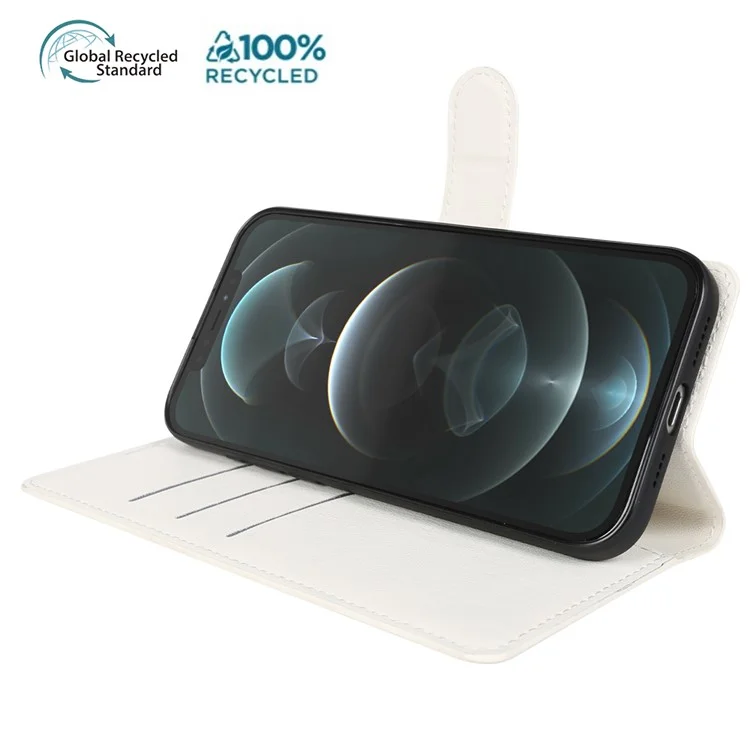 Handyhülle für iPhone 15 Pro mit Ständer, Bio-basiert, Öko-freundlich, RPET, Slim Leder-Handycover mit Kartenfach - Weiß