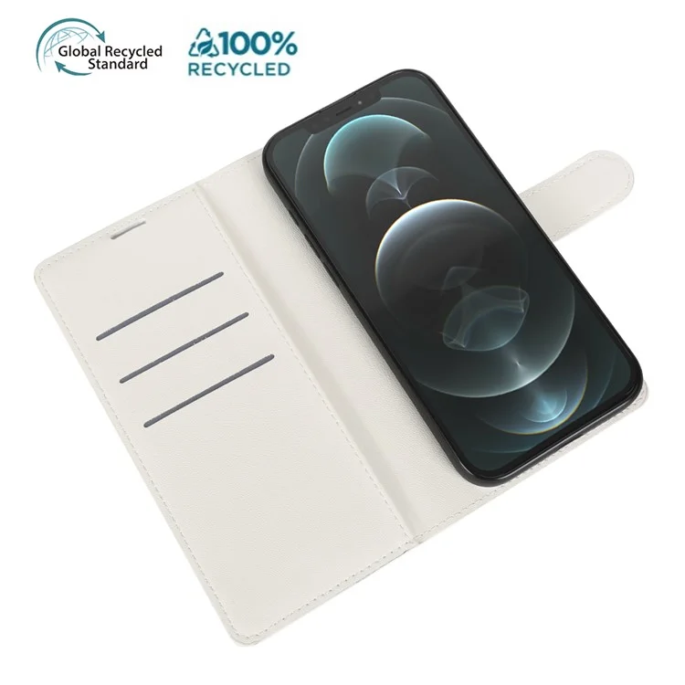 Handyhülle für iPhone 15 Pro mit Ständer, Bio-basiert, Öko-freundlich, RPET, Slim Leder-Handycover mit Kartenfach - Weiß