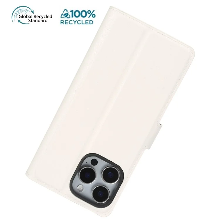 Handyhülle für iPhone 15 Pro mit Ständer, Bio-basiert, Öko-freundlich, RPET, Slim Leder-Handycover mit Kartenfach - Weiß