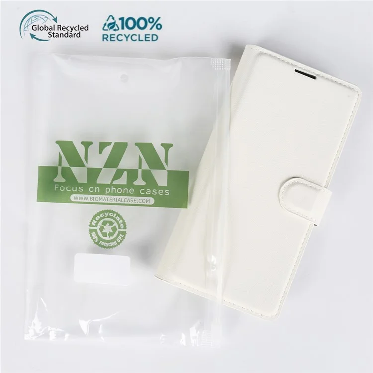 Handyhülle für iPhone 15 Pro mit Ständer, Bio-basiert, Öko-freundlich, RPET, Slim Leder-Handycover mit Kartenfach - Weiß