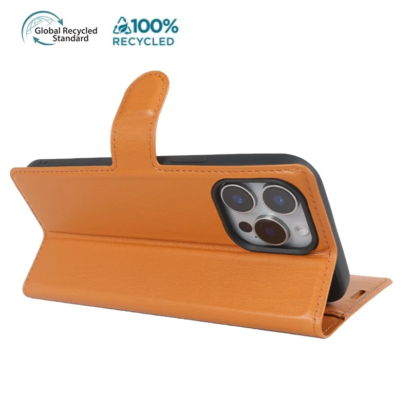 For iPhone 15 Pro Stand Case Biobased Eco-Friendly RPET RPVB Slim Phone Cover with Wallet - Orange