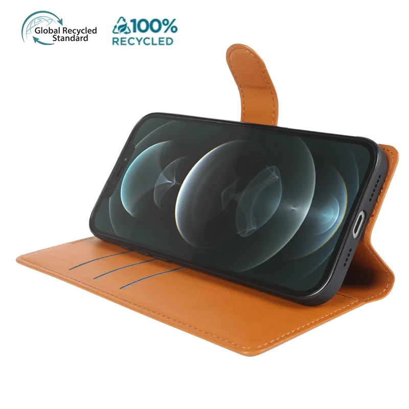 For iPhone 15 Pro Stand Case Biobased Eco-Friendly RPET RPVB Slim Phone Cover with Wallet - Orange