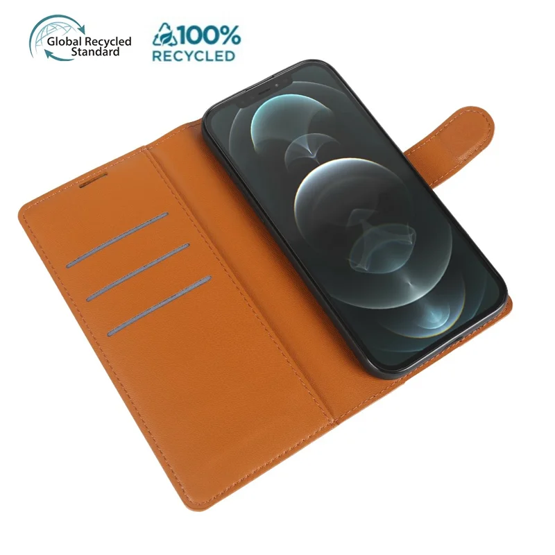 For iPhone 15 Pro Stand Case Biobased Eco-Friendly RPET RPVB Slim Phone Cover with Wallet - Orange