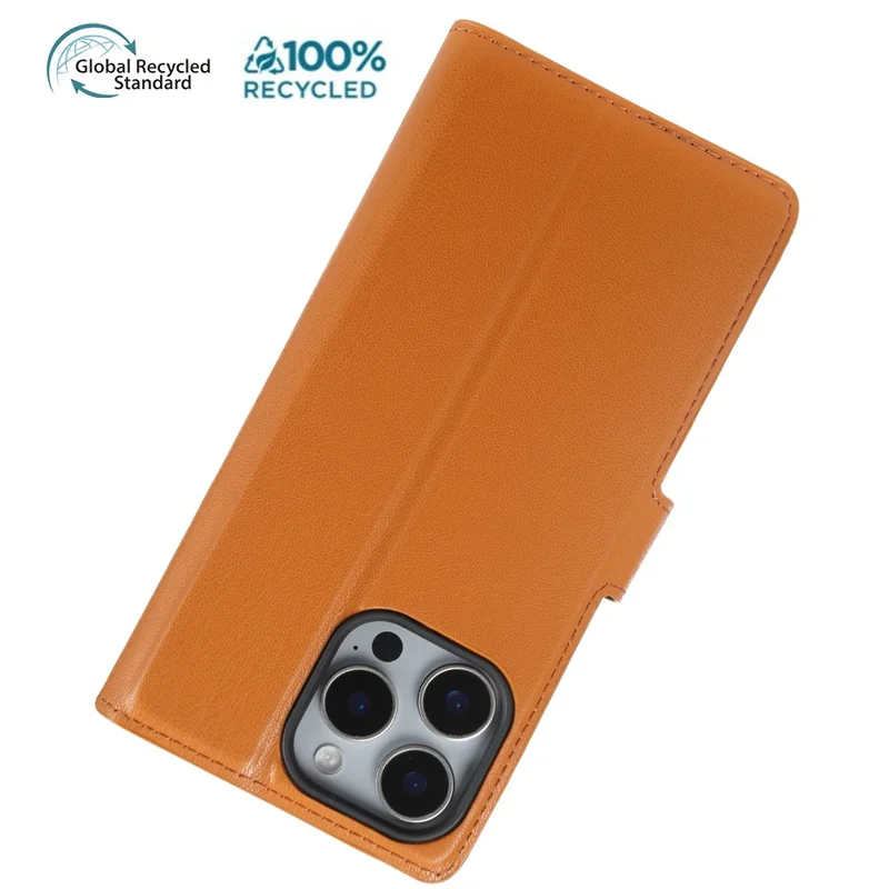 For iPhone 15 Pro Stand Case Biobased Eco-Friendly RPET RPVB Slim Phone Cover with Wallet - Orange