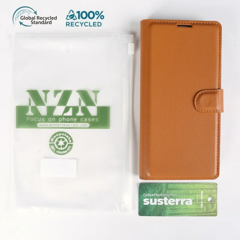 For iPhone 15 Pro Stand Case Biobased Eco-Friendly RPET RPVB Slim Phone Cover with Wallet - Orange