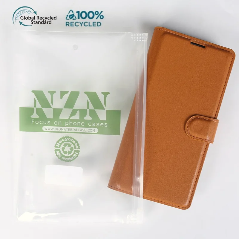For iPhone 15 Pro Stand Case Biobased Eco-Friendly RPET RPVB Slim Phone Cover with Wallet - Orange