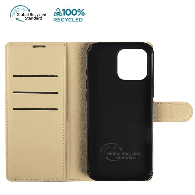 Capa de suporte para iPhone 15 Pro Max Ecológica e biodegradável de couro RPET fino com porta-cartões - Cáqui