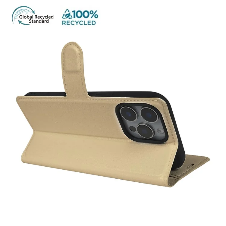 Capa de suporte para iPhone 15 Pro Max Ecológica e biodegradável de couro RPET fino com porta-cartões - Cáqui