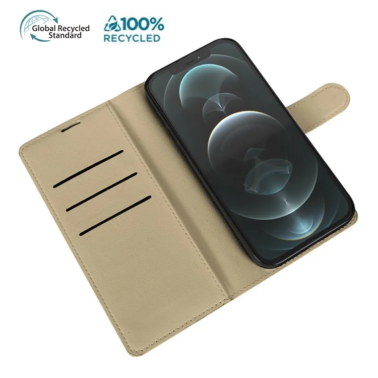 Capa de suporte para iPhone 15 Pro Max Ecológica e biodegradável de couro RPET fino com porta-cartões - Cáqui