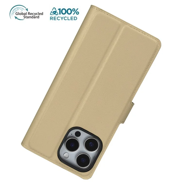 Capa de suporte para iPhone 15 Pro Max Ecológica e biodegradável de couro RPET fino com porta-cartões - Cáqui