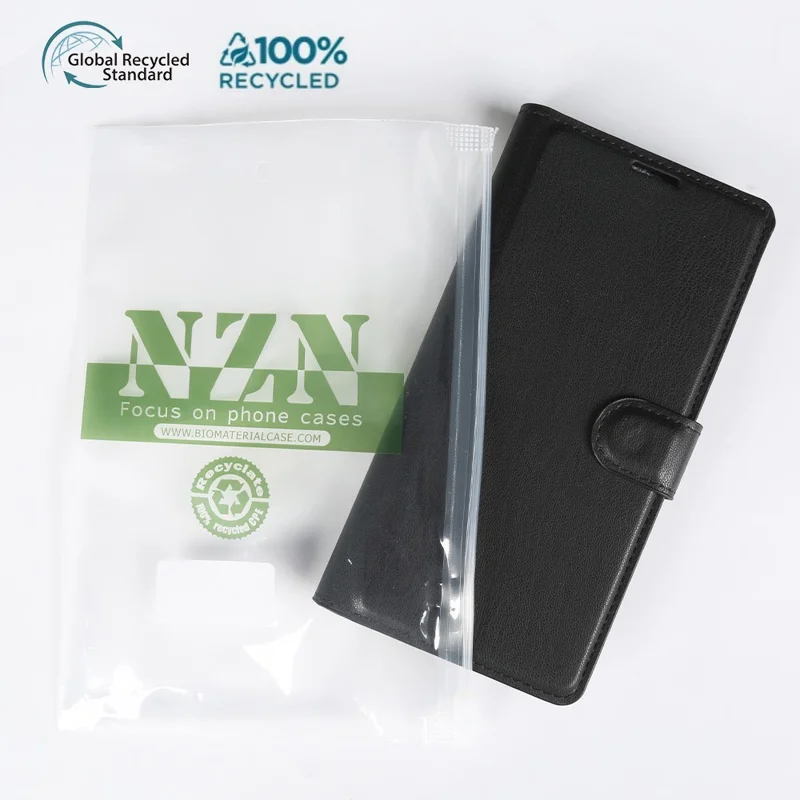 For iPhone 16 Pro Stand Case Biobased Eco-Friendly RPET RPVB Slim Phone Cover with Wallet - Black