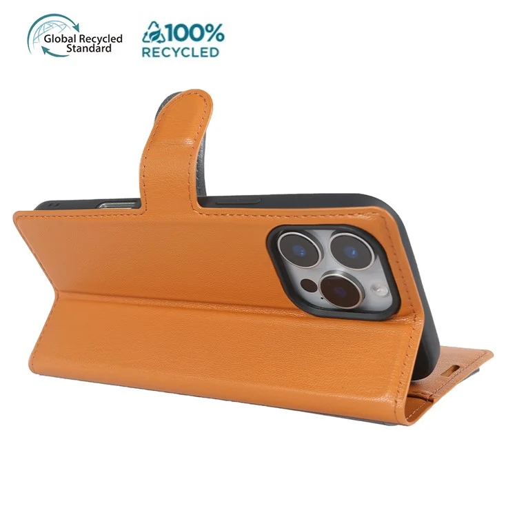 For iPhone 16 Pro Stand Case Biobased Eco-Friendly RPET RPVB Slim Phone Cover with Wallet - Orange