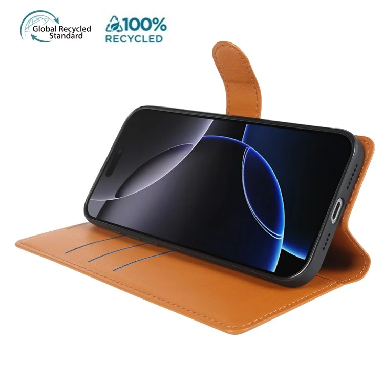 For iPhone 16 Pro Stand Case Biobased Eco-Friendly RPET RPVB Slim Phone Cover with Wallet - Orange