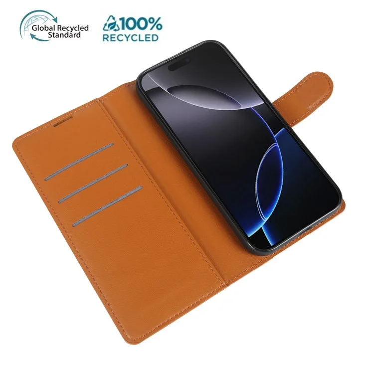 For iPhone 16 Pro Stand Case Biobased Eco-Friendly RPET RPVB Slim Phone Cover with Wallet - Orange