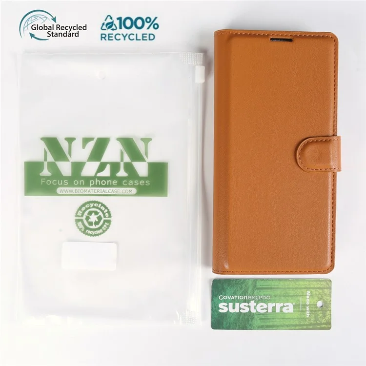 For iPhone 16 Pro Stand Case Biobased Eco-Friendly RPET RPVB Slim Phone Cover with Wallet - Orange