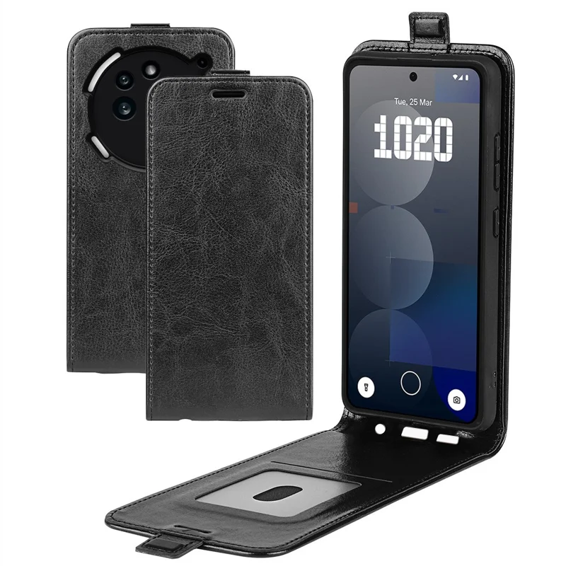 Capa para Nothing Phone (3a) Pro com Compartimentos para Cartões, Couro Flip Vertical - Preto