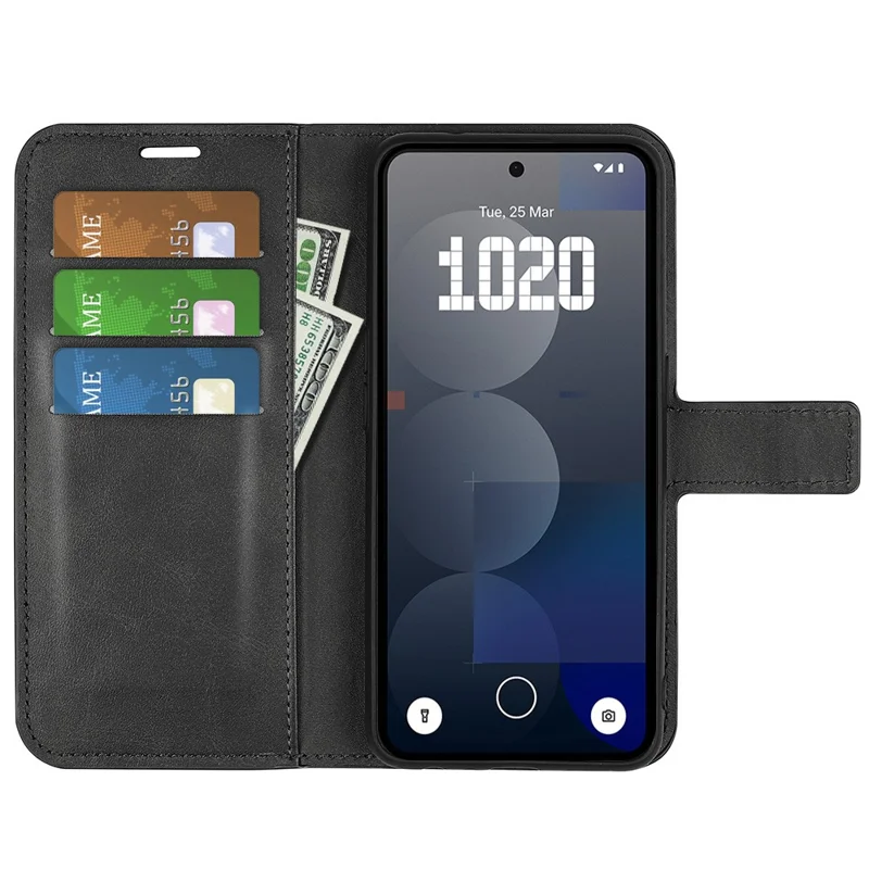 For Nothing Phone (3a) Pro Stand Case Anti-Scratch Calf Texture Leather Phone Cover - Black