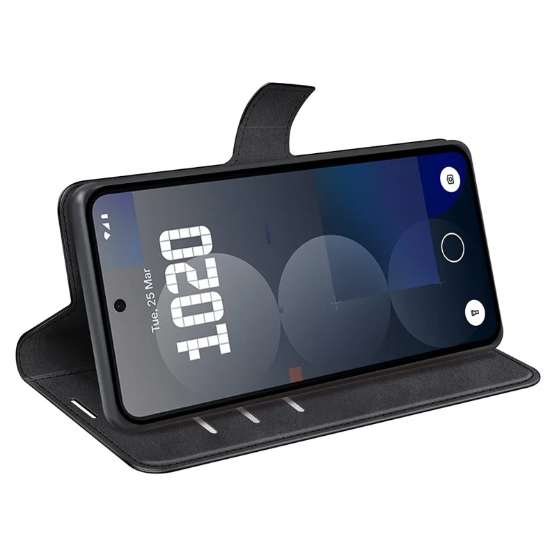 For Nothing Phone (3a) Pro Stand Case Anti-Scratch Calf Texture Leather Phone Cover - Black