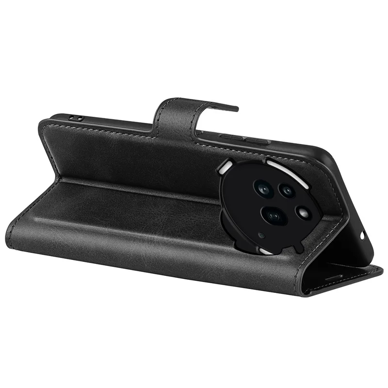 For Nothing Phone (3a) Pro Stand Case Anti-Scratch Calf Texture Leather Phone Cover - Black