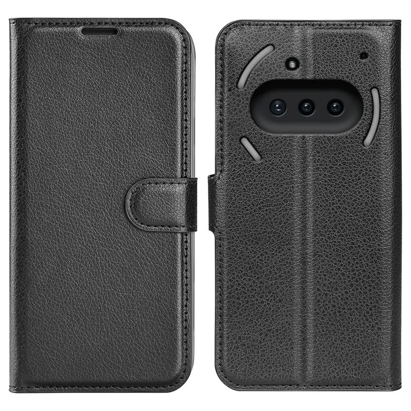 For Nothing Phone (3a) Case Litchi Texture Shockproof Leather Wallet Phone Cover - Black