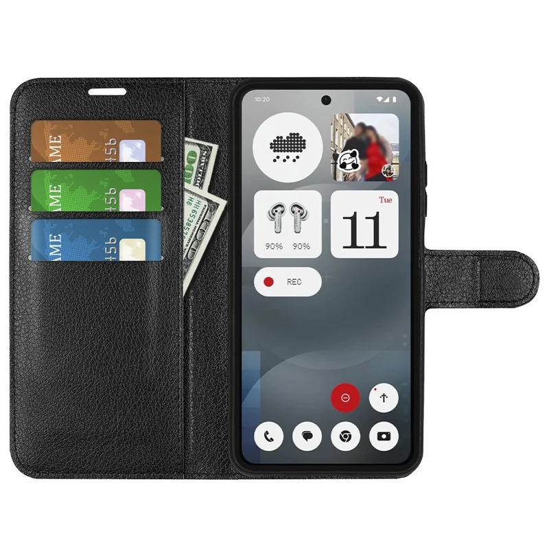 For Nothing Phone (3a) Case Litchi Texture Shockproof Leather Wallet Phone Cover - Black
