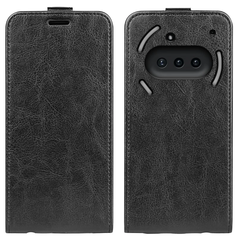 Cover per Nothing Phone (3a) con Slot per Carte Flip Verticale in Pelle - Nero