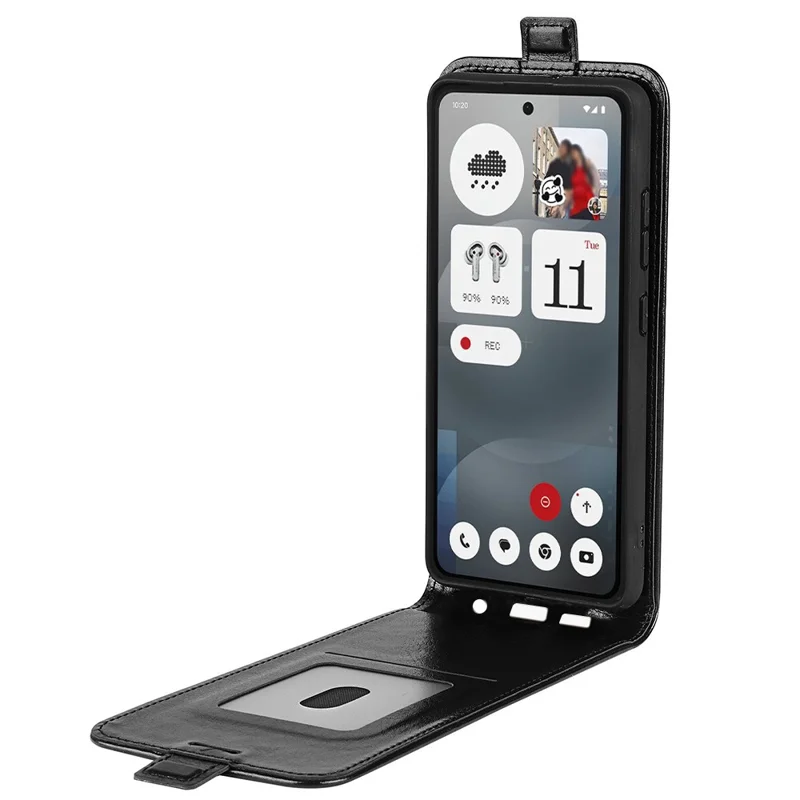 Cover per Nothing Phone (3a) con Slot per Carte Flip Verticale in Pelle - Nero