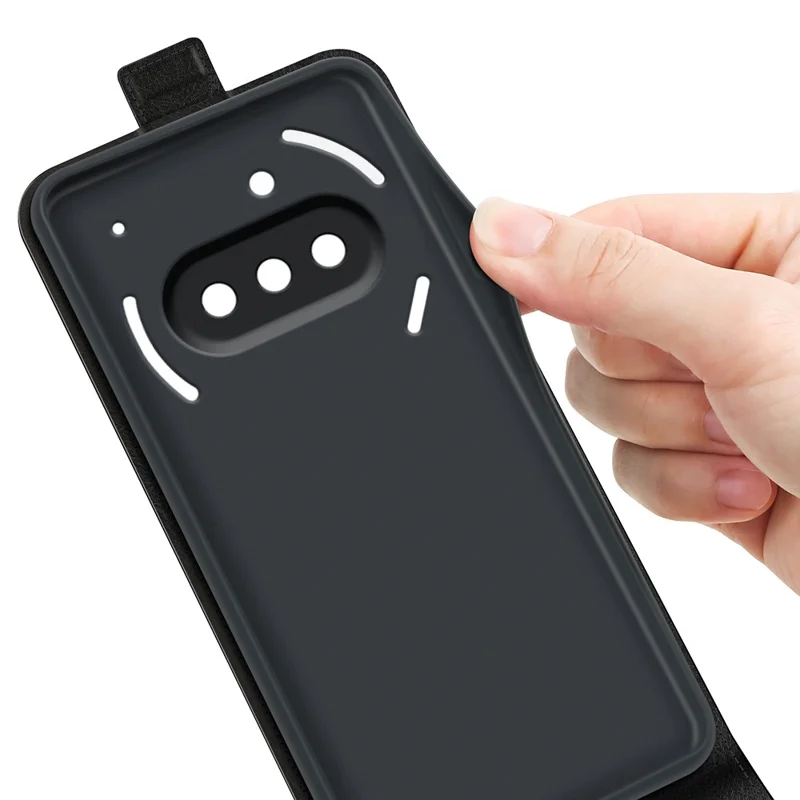 Cover per Nothing Phone (3a) con Slot per Carte Flip Verticale in Pelle - Nero