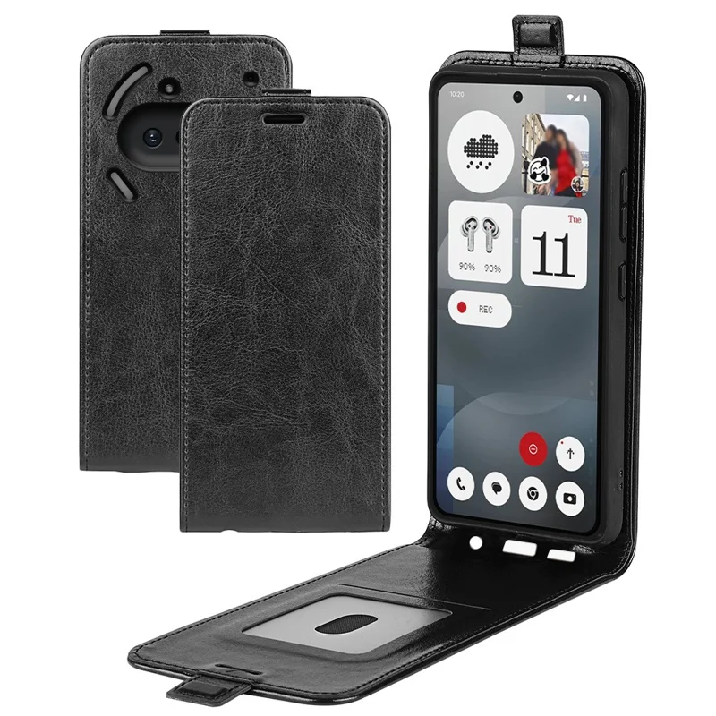 Cover per Nothing Phone (3a) con Slot per Carte Flip Verticale in Pelle - Nero