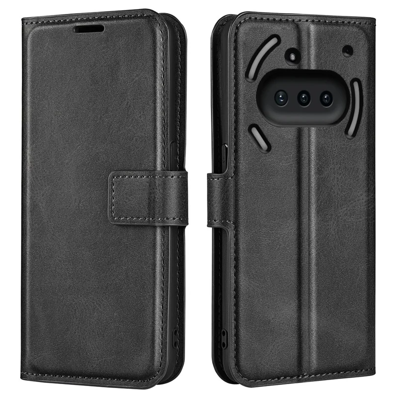 For Nothing Phone (3a) Stand Case Anti-Scratch Calf Texture Leather Phone Cover - Black