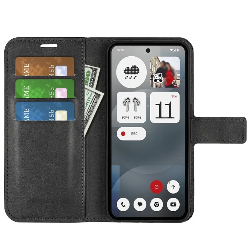 For Nothing Phone (3a) Stand Case Anti-Scratch Calf Texture Leather Phone Cover - Black