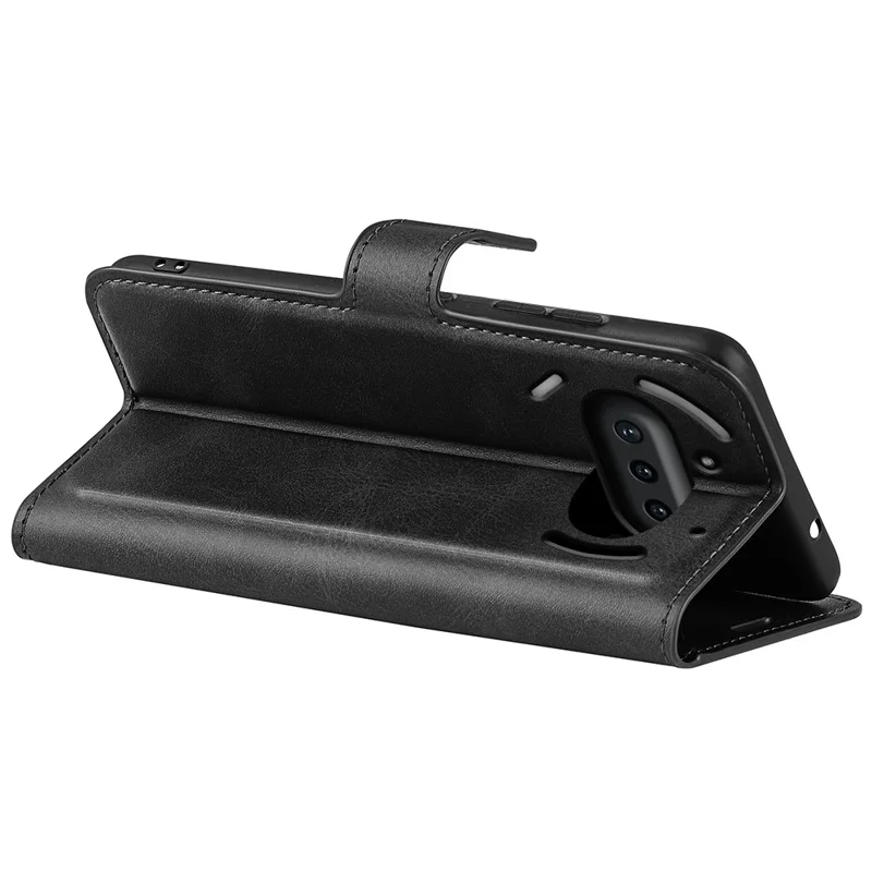 For Nothing Phone (3a) Stand Case Anti-Scratch Calf Texture Leather Phone Cover - Black