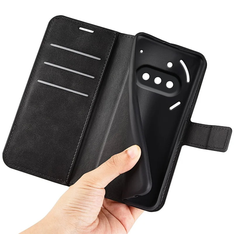 For Nothing Phone (3a) Stand Case Anti-Scratch Calf Texture Leather Phone Cover - Black