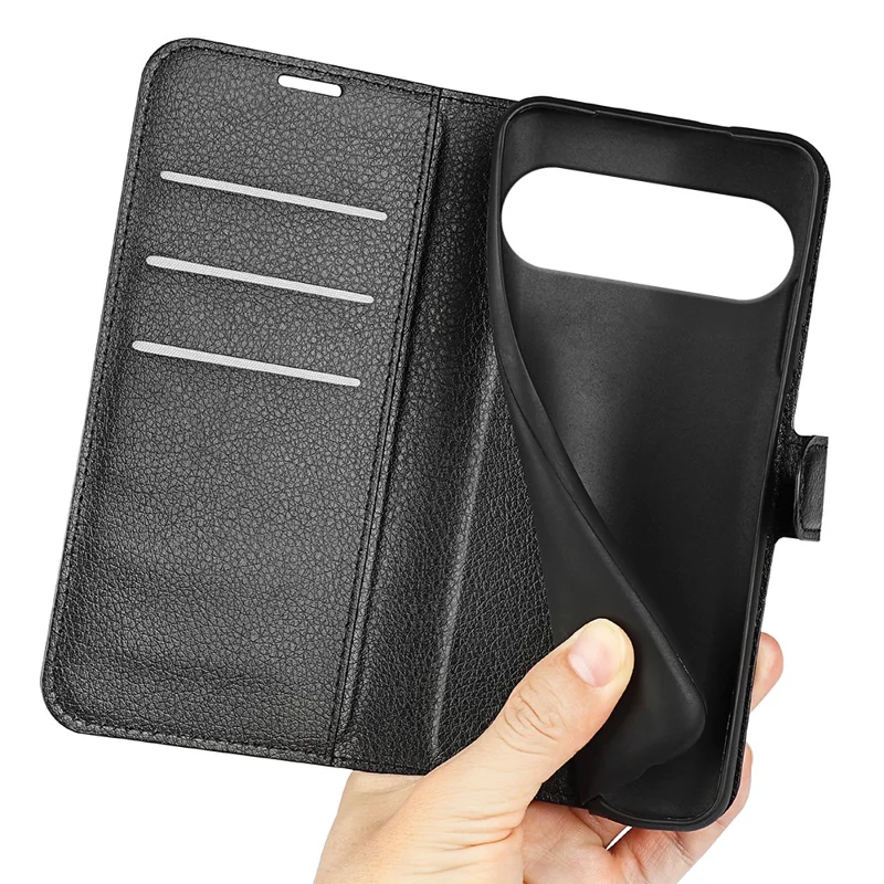 For Google Pixel 10 Case Litchi Texture Shockproof Leather Wallet Phone Cover - Black